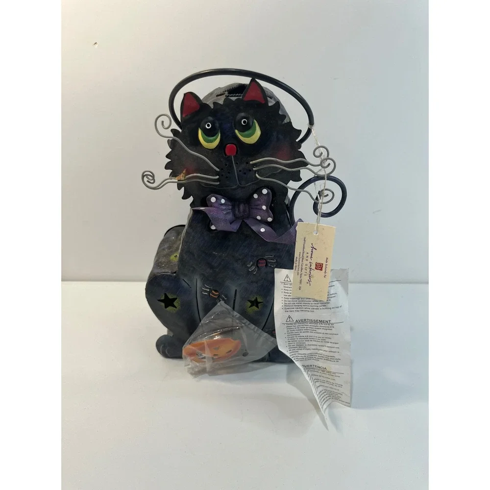New Vtg Home‎ Interiors Halloween Black Cat Lantern Candle Holder Haunted House